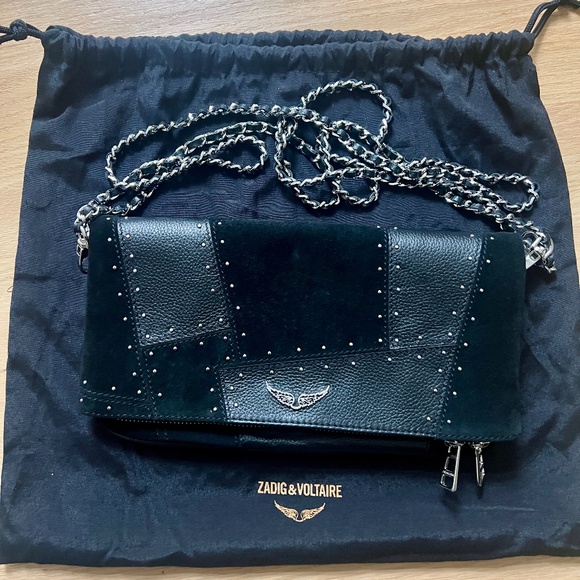 NWT Zadig & Voltaire Rocky Patchwork Studded crossbody in Black - Picture 1 of 9